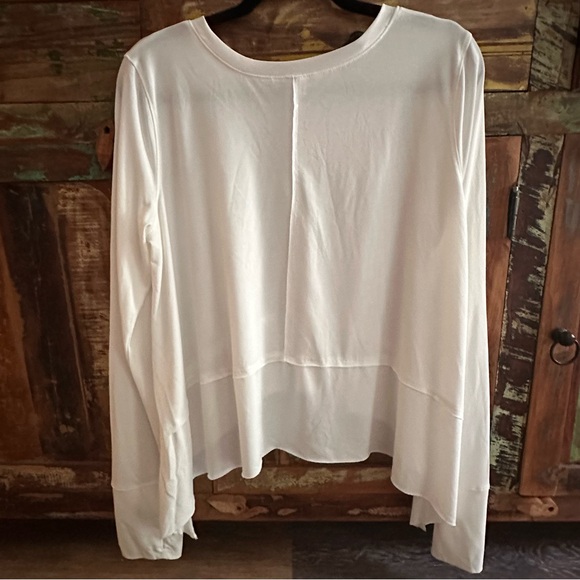 Ododos White Long Sleeve Soft Modal Top Pullover Thumb Holes Yoga Gym Crop Large - Picture 5 of 14